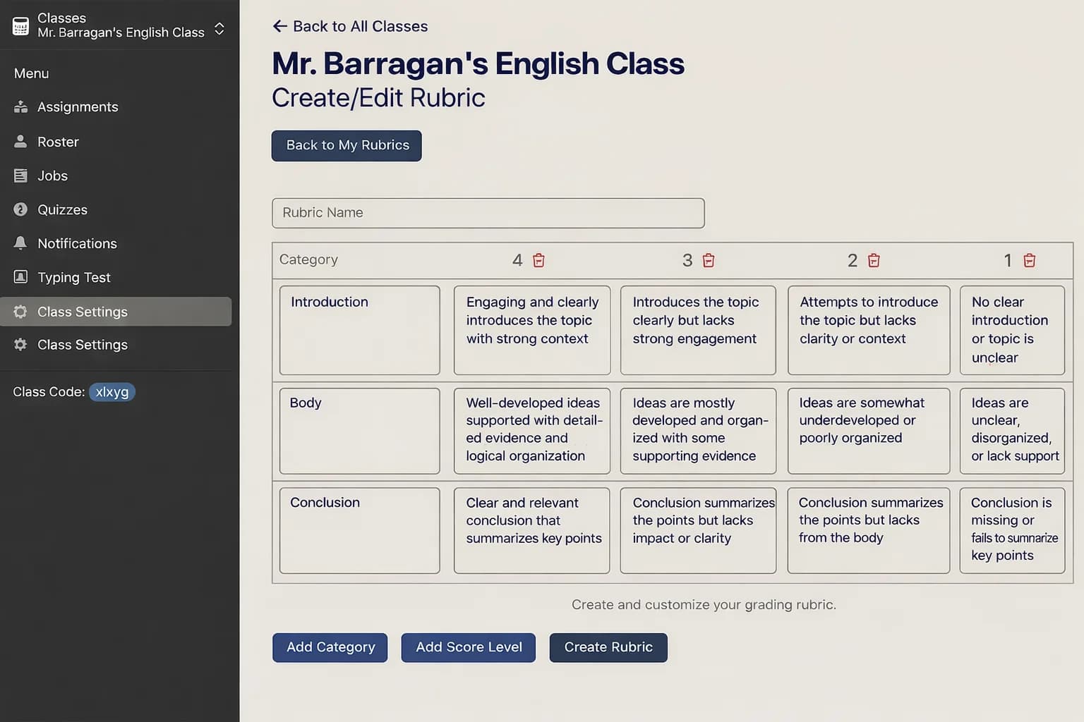 AI rubric grading screenshot